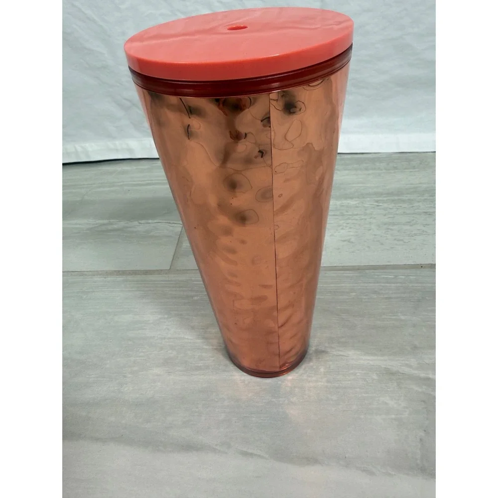 Starbucks Rose Gold Copper Hammered Texture Cold Cup Tumbler 24oz Venti No Straw